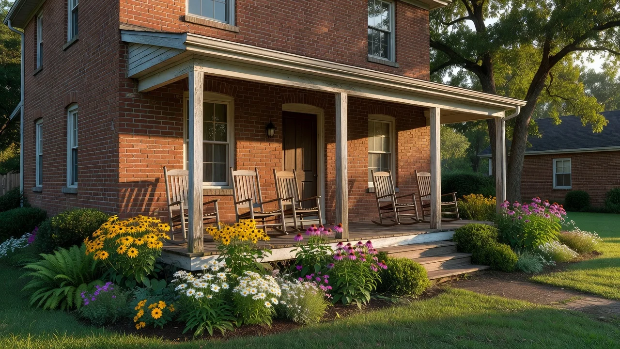 A residential recovery home with a welcoming front porch in morning light